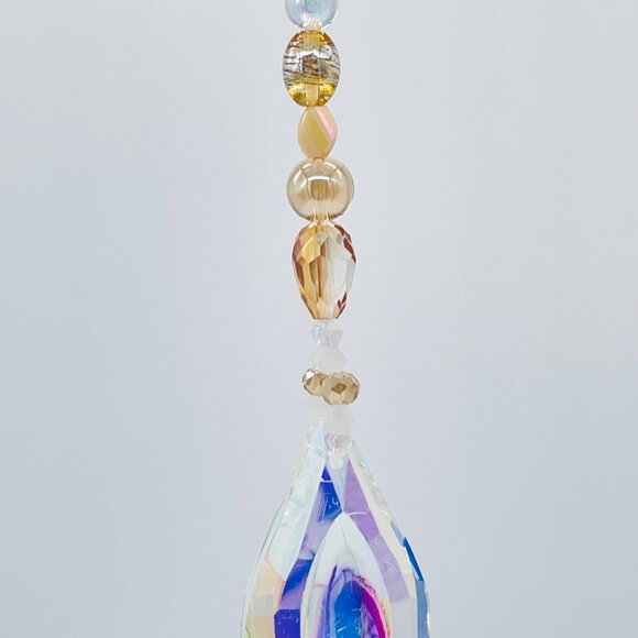 Beaded Suncatcher - Champagne Gold - Clear Crystal Prism - Hanging Decor - Picture 12 of 16